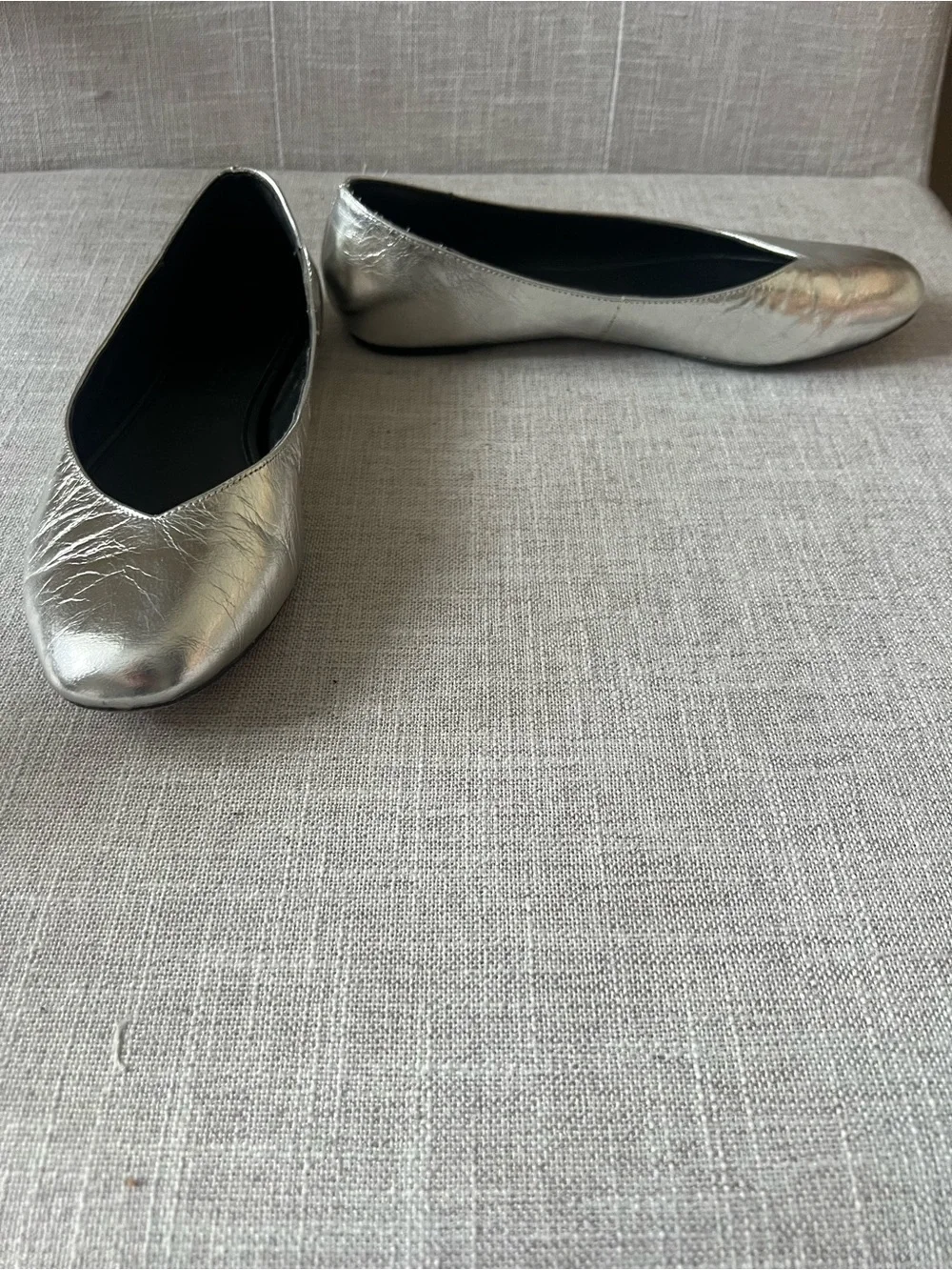 Rebecca Minkoff Silver Ballet Flats, women’s 6.5, crackled, office casual dressy